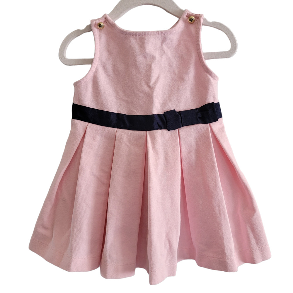 Janie and Jack. Dress SZ 12-18 Months Pink Navy Pleated Summer Sleeveless